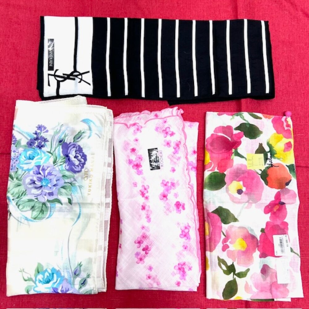 BUNDLE 4: YSL-YUKIKO H -KOOKAI P-SHILLA Scarf/Lg Hanker Cott/Silk 23" - 22"(93)